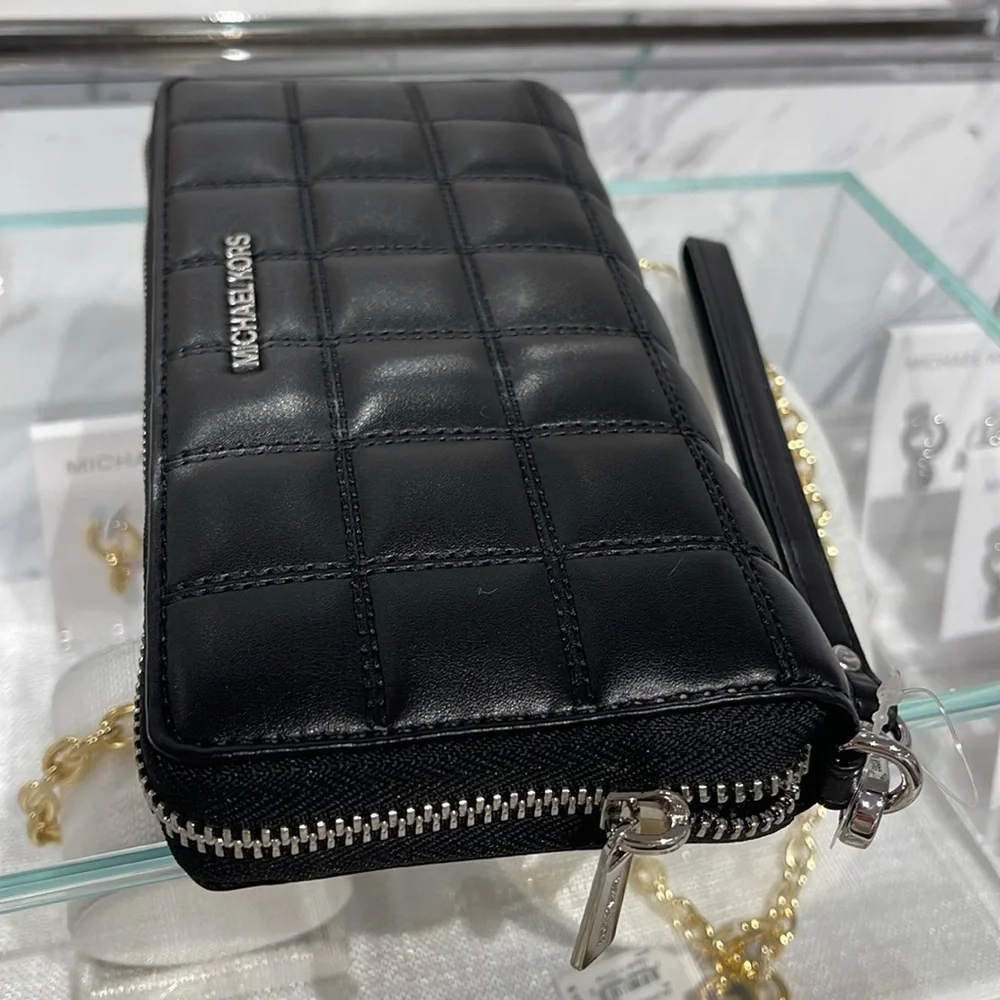 MICHAEL KORS Continental Wristlet Phone Case Wallet Black NWT